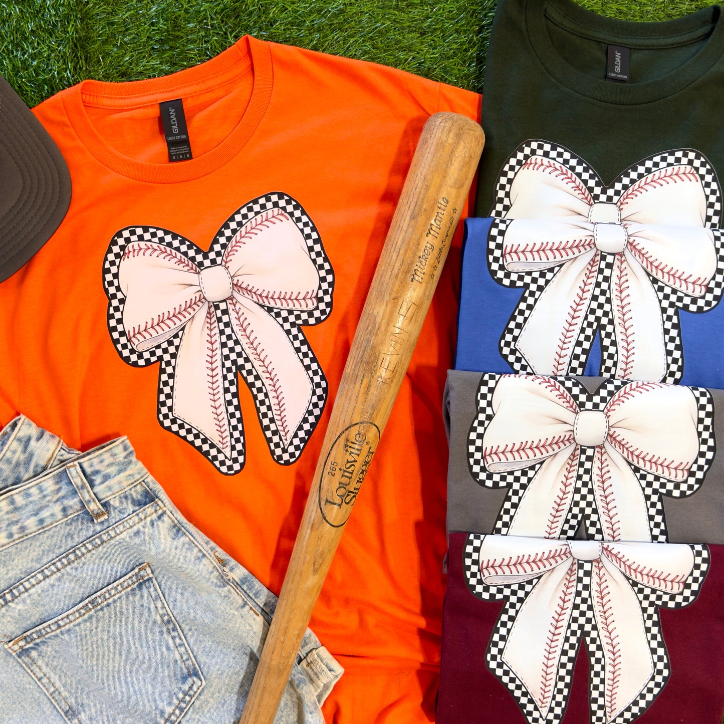 Checkered Baseball Bow Tee