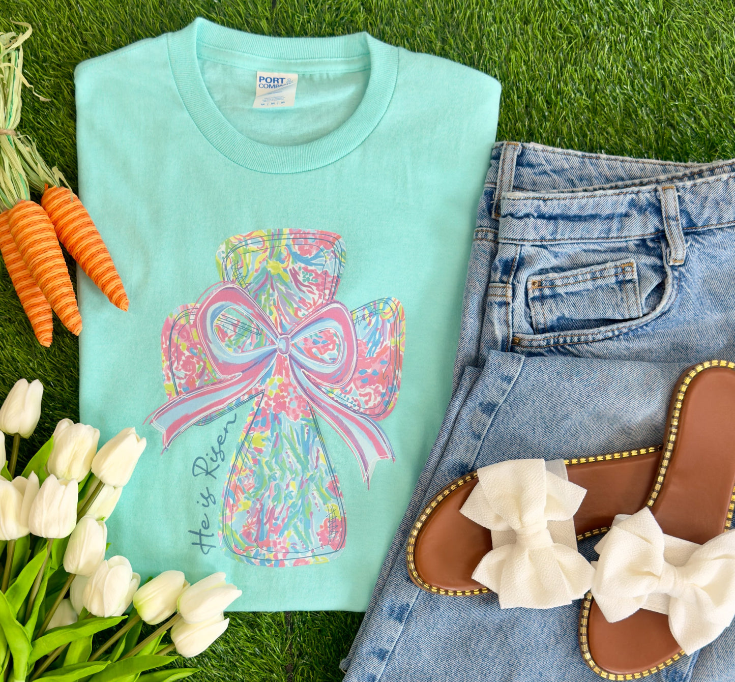 Pastel Bow Cross Easter Graphic Tee