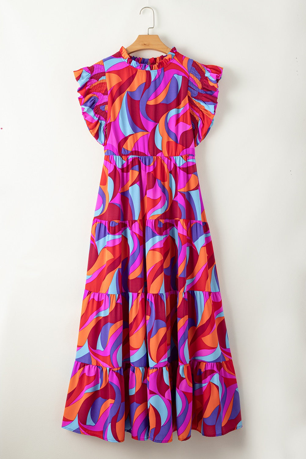 Abstract Ruffle Sleeve Maxi LT