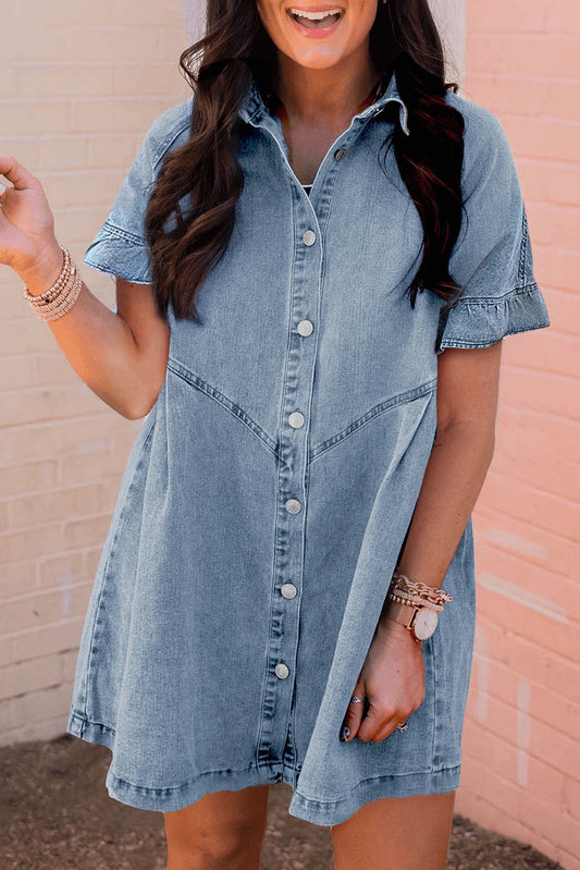 Button Up Denim Shirt Dress LT