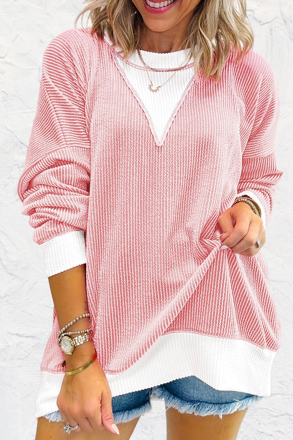 Pink Corded Colorblock Tee LT