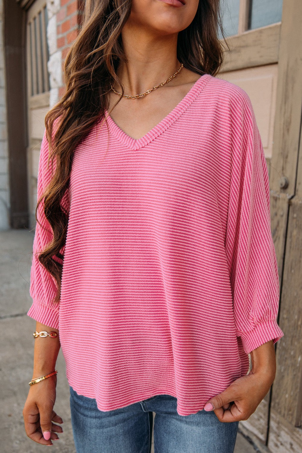 Pink Flowy Ribbed Tee LT