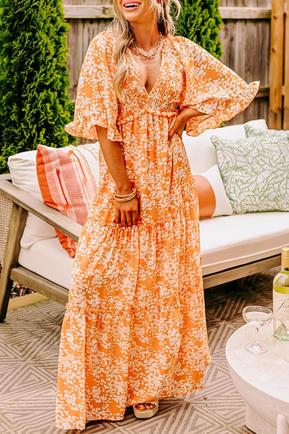 Orange Floral Maxi Dress LT