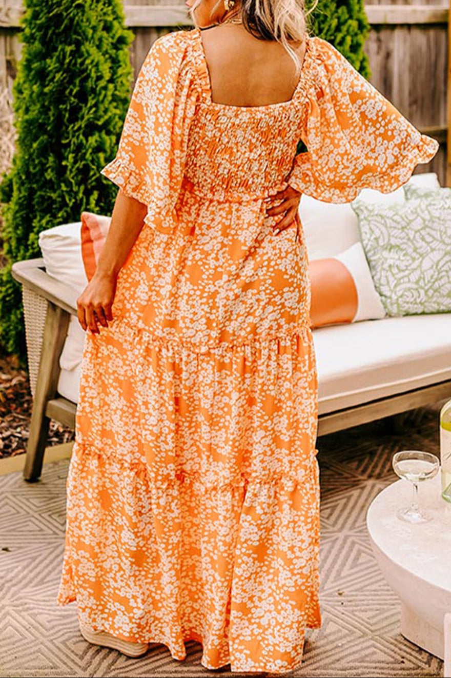 Orange Floral Maxi Dress LT