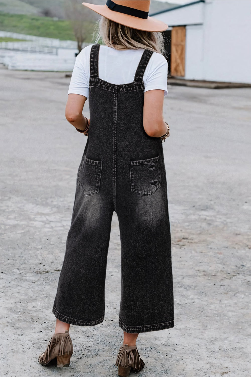 Black Distressed Overalls LT