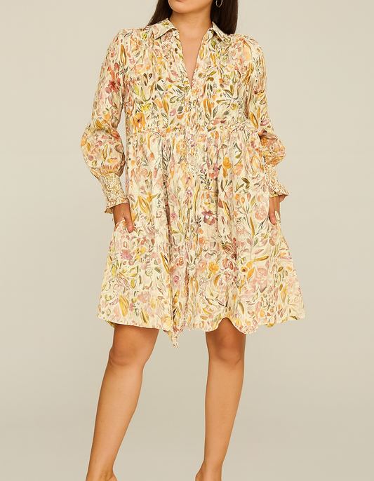 Yellow Floral Smocked Dress LT