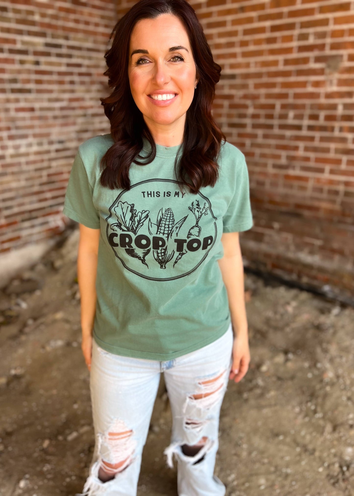 CROP TOP -  Graphic Tee     : Green / M