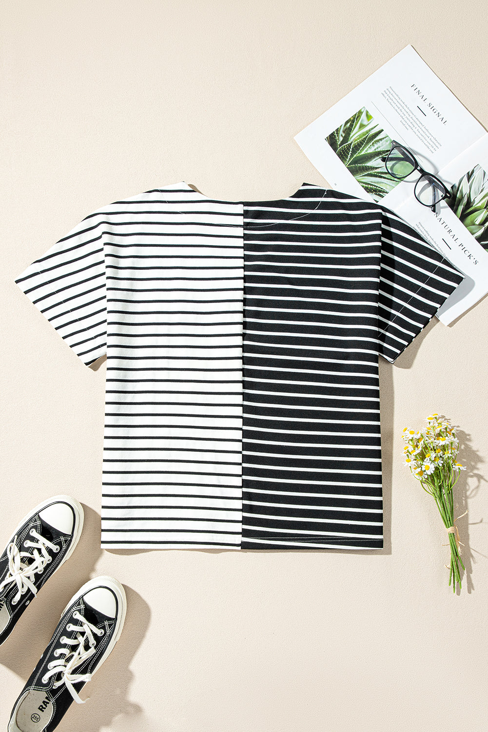 Two Tone Black Stripe Top LT