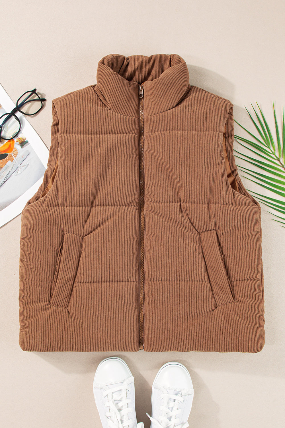 Corduroy Zip Up Puffer Vest LT