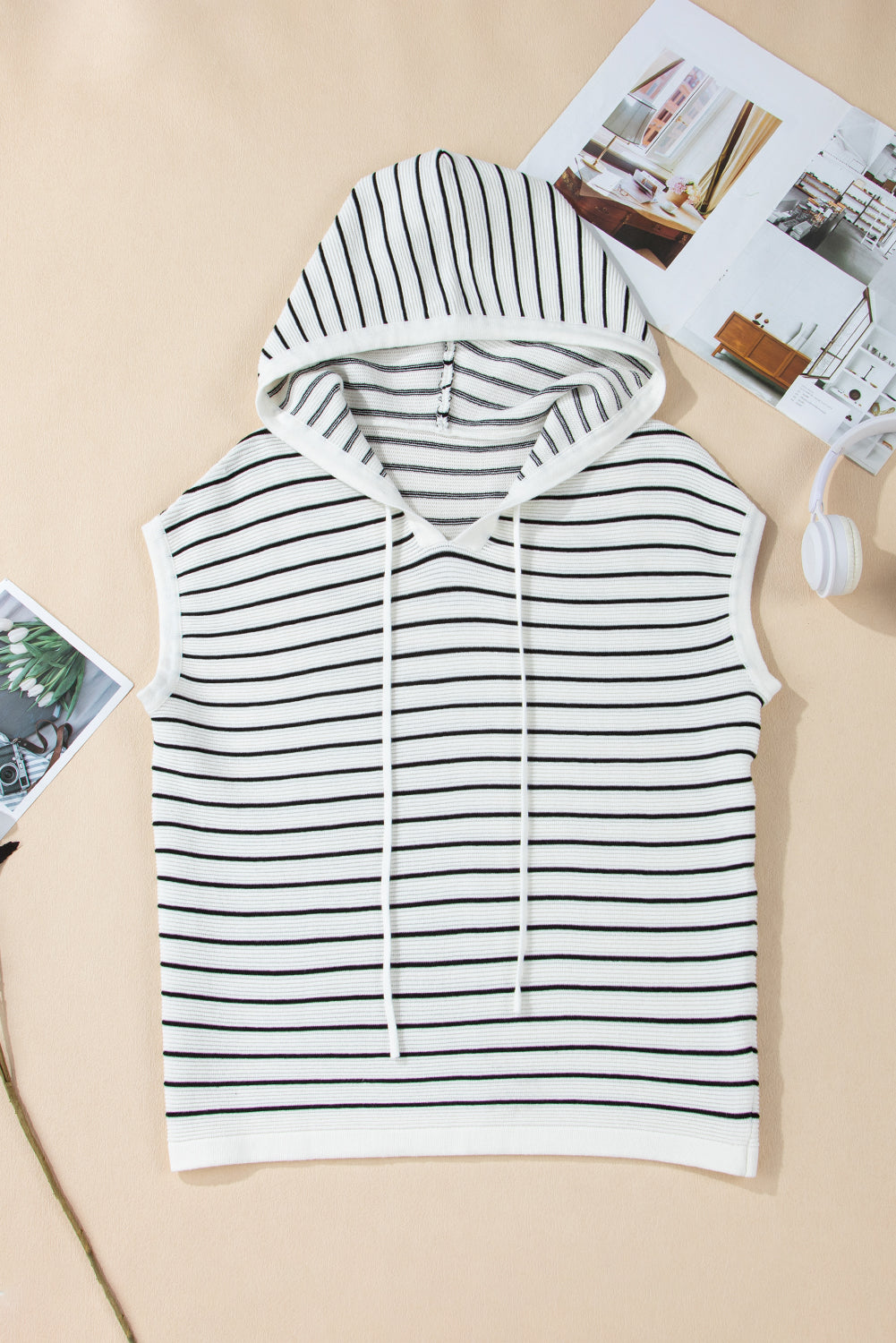 White Stripe Hooded Loose Sweater LT