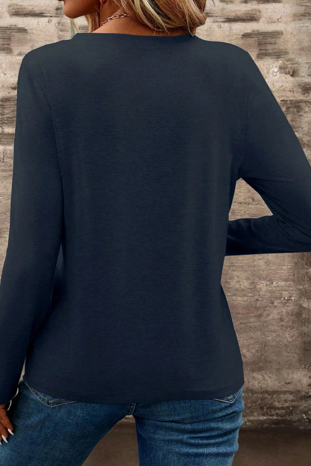 Navy Long Sleeve V-Neck Top LT