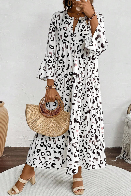 White Leopard Print Maxi Dress LT