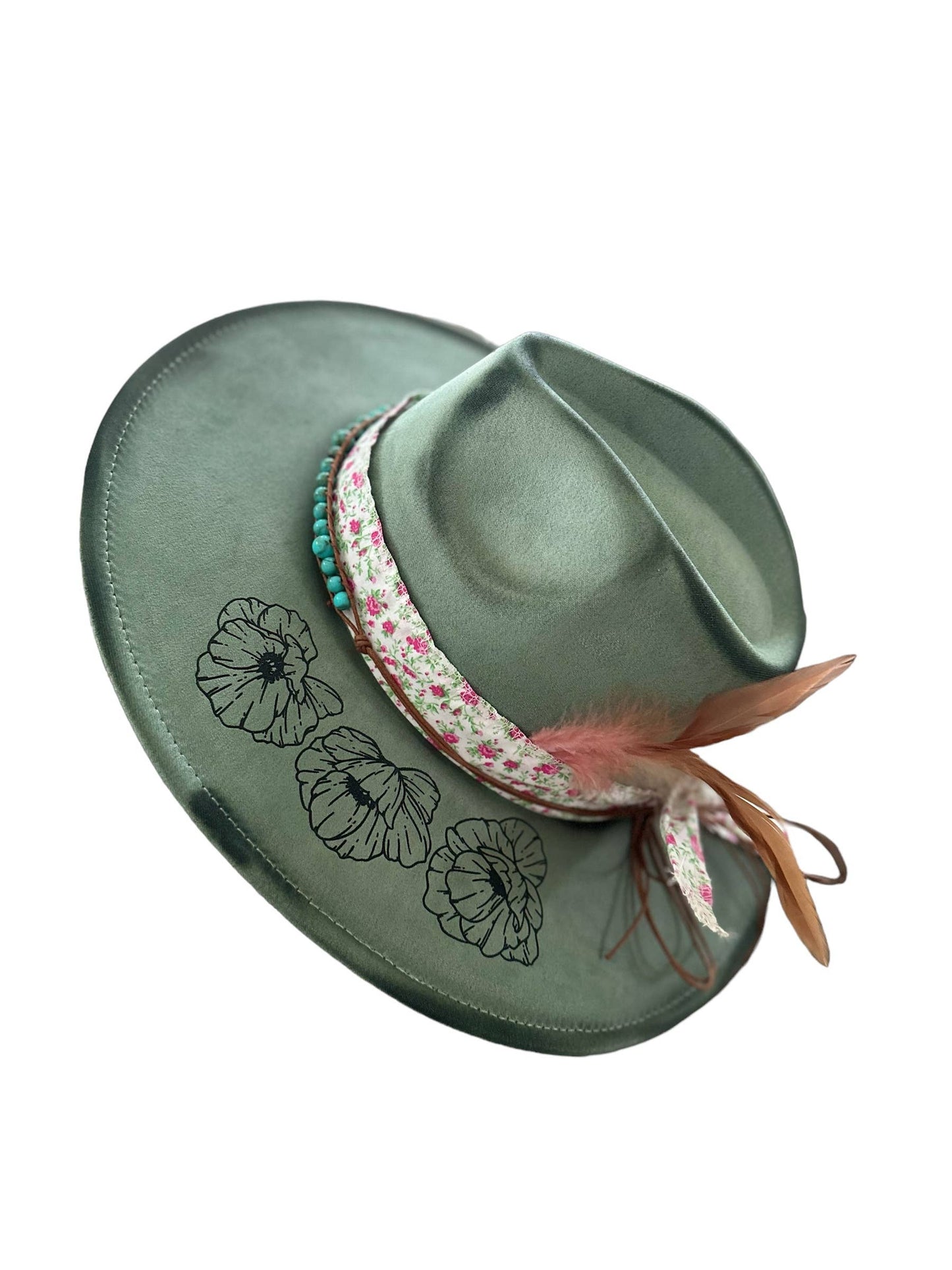 Floral Revolver Western Burnt Hat -  Sage