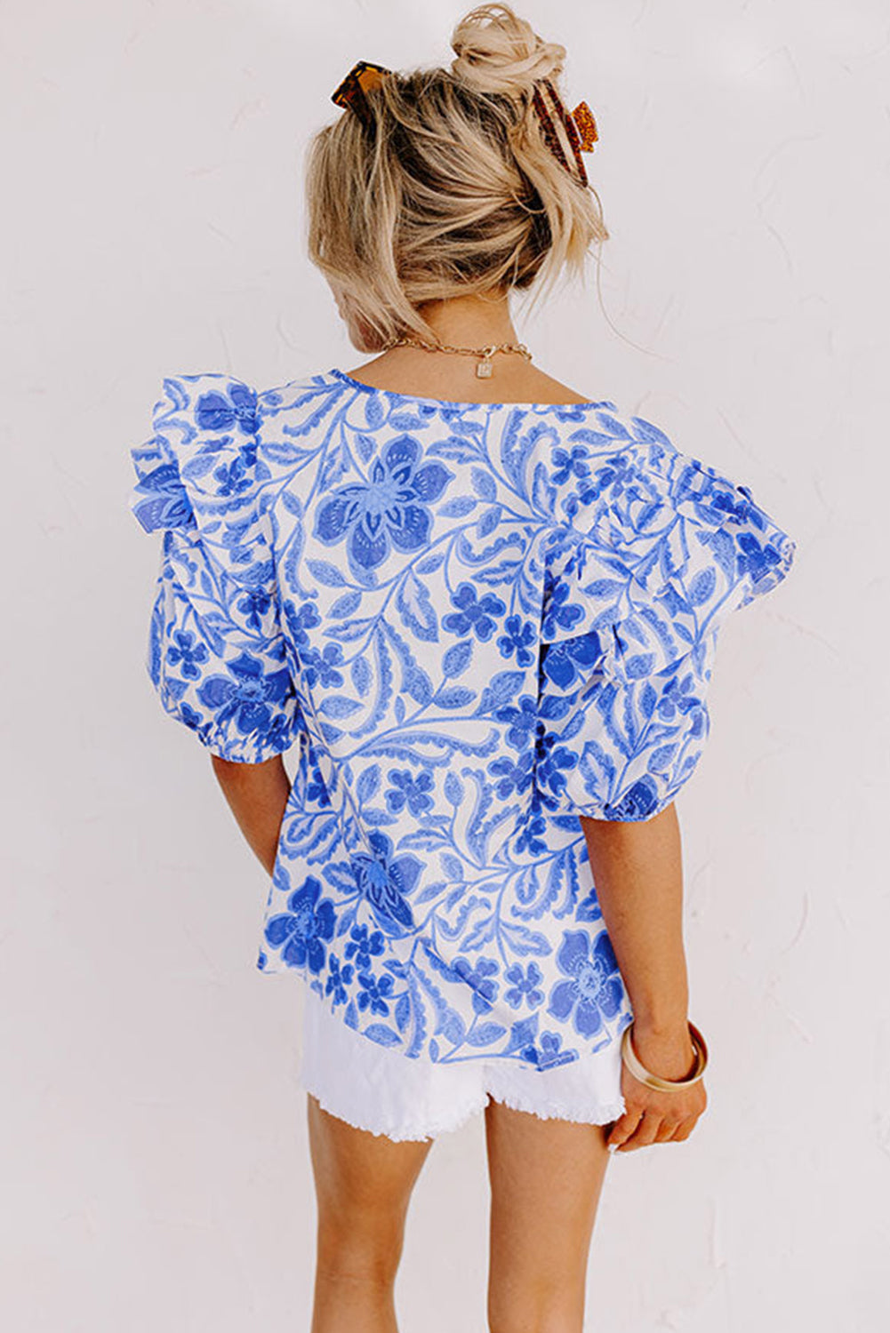 Blue Floral Print Blouse LT