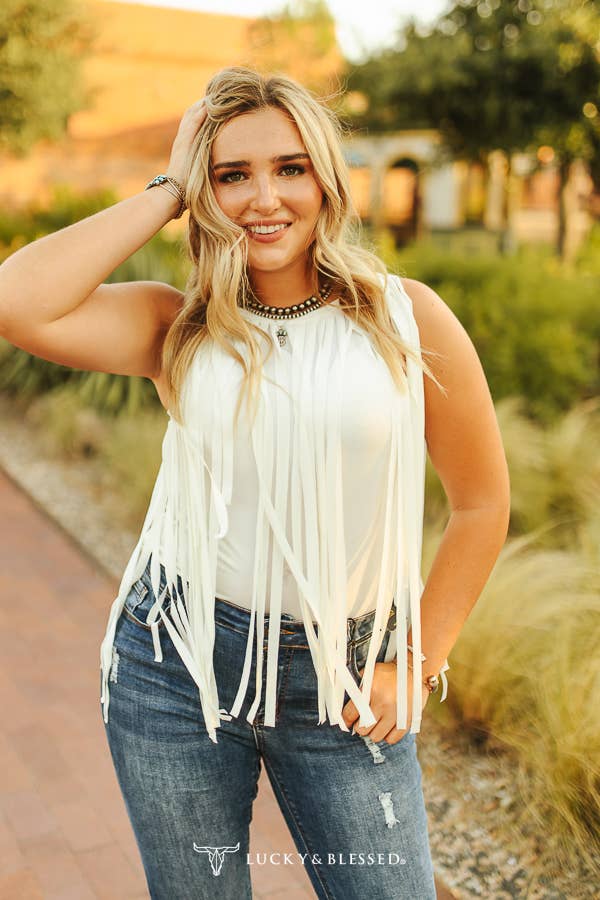 Ivory All Around Fringe Halter Top