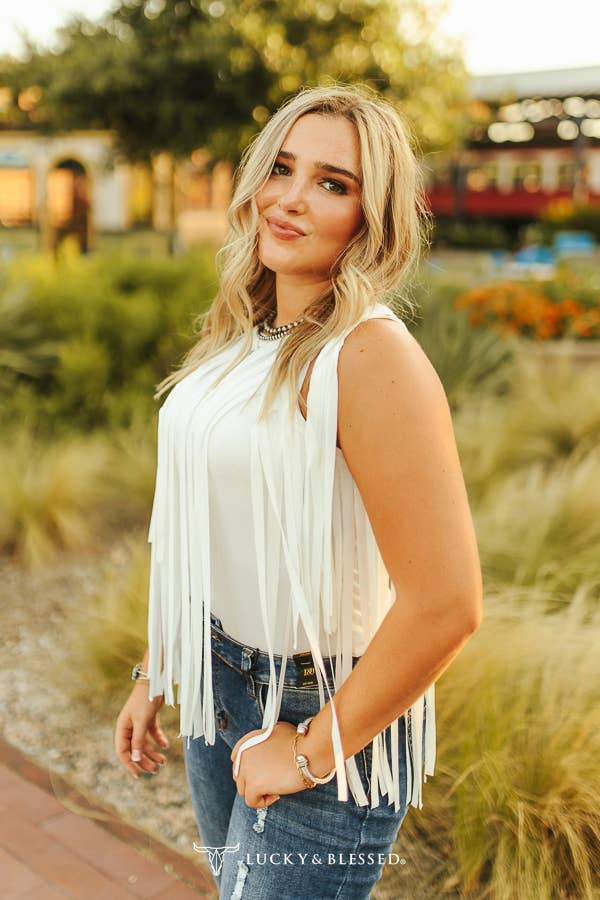 Ivory All Around Fringe Halter Top