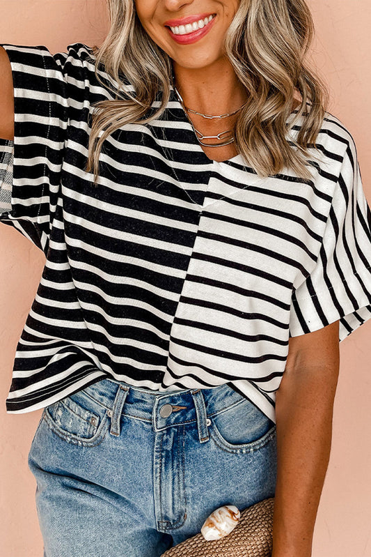 Two Tone Black Stripe Top LT