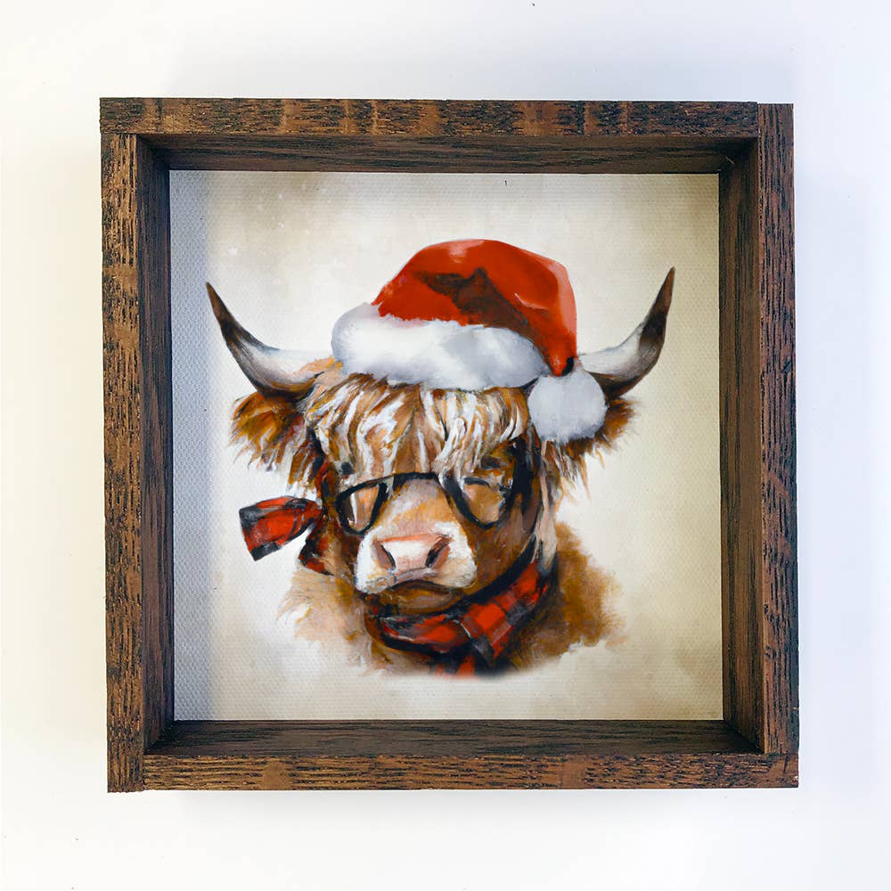 Highland Cow in a Santa Hat Sign