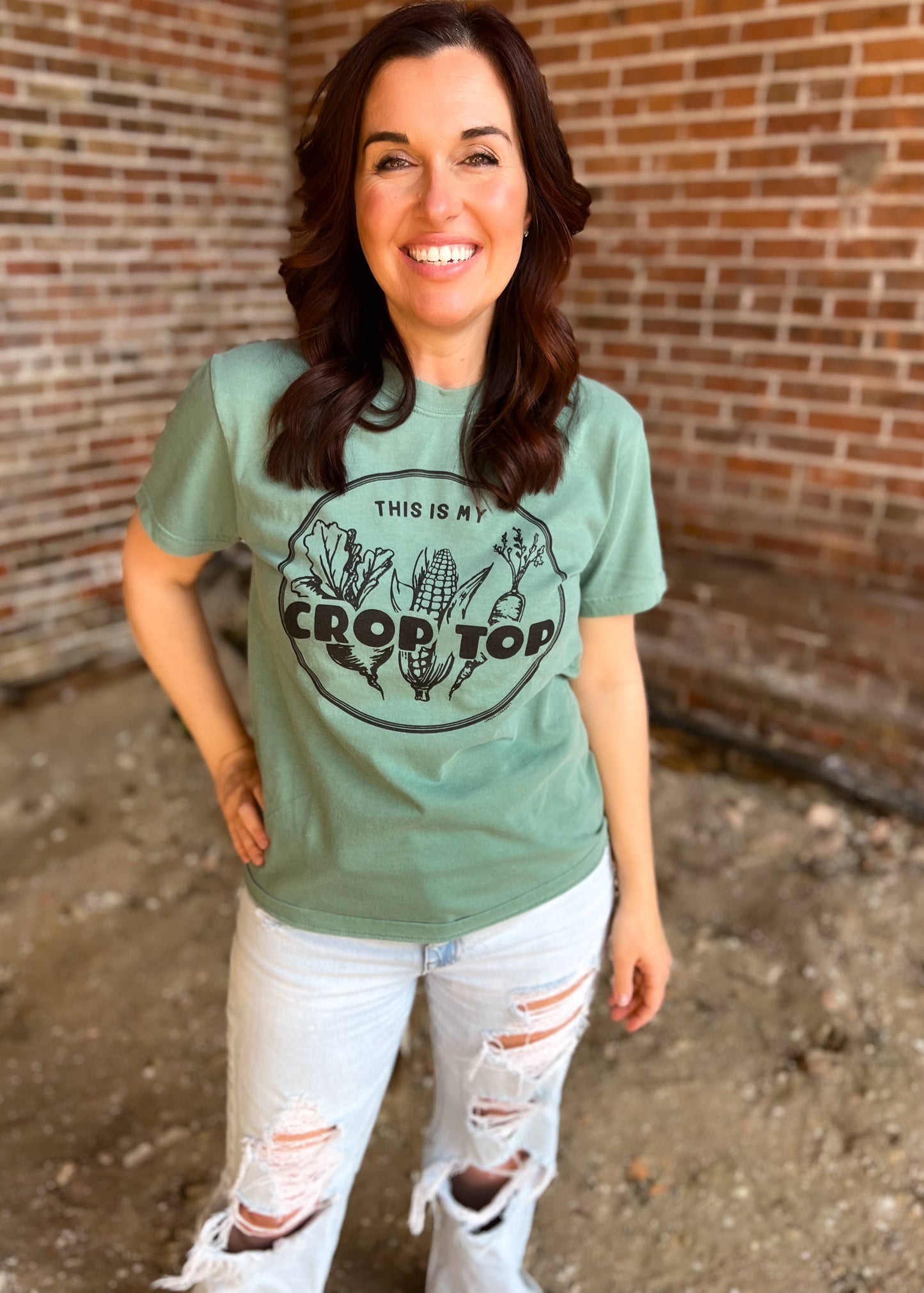 CROP TOP -  Graphic Tee     : Green / S