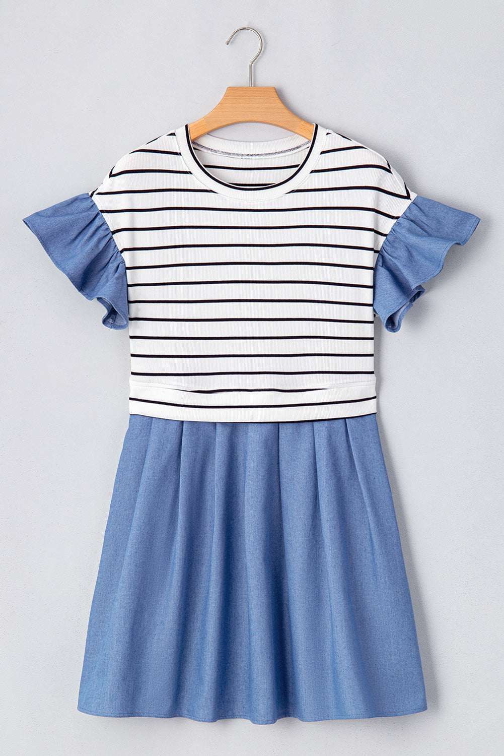 Black Stripe Ruffle Denim Mini Dress LT