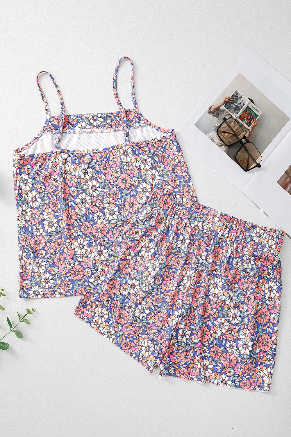 Sky Blue Floral Tank Top Set LT