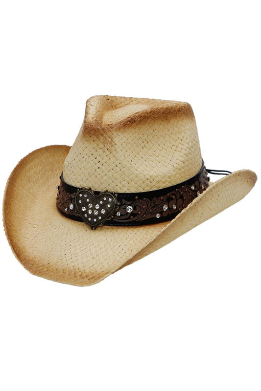 Heart Bling Straw Cowboy Hat