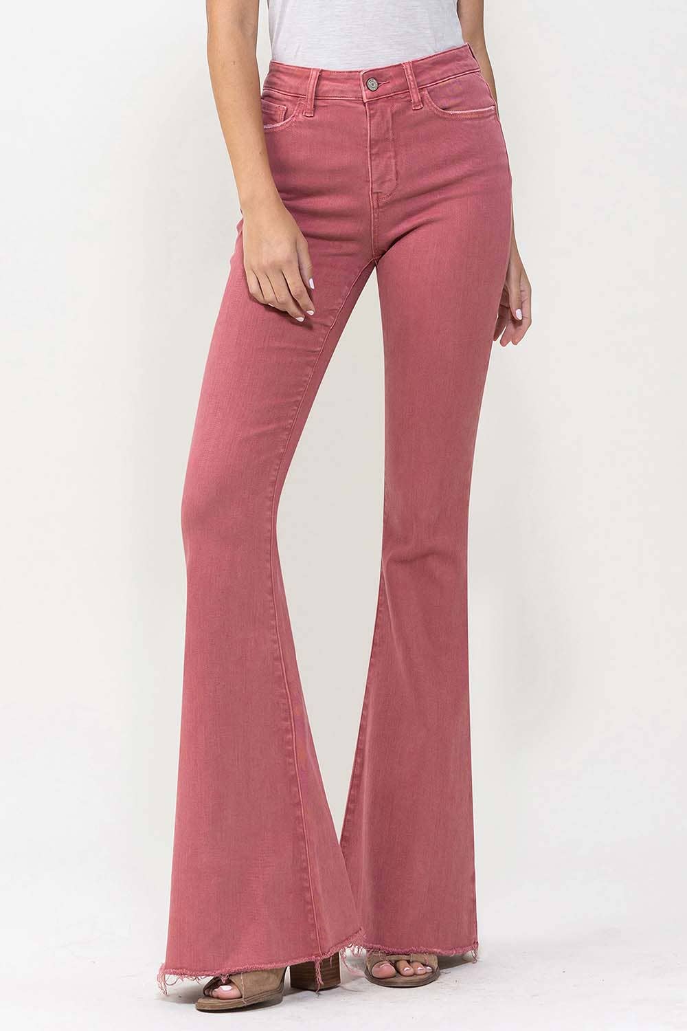 HIGH RISE SUPER FLARE JEANS- MINERAL RED