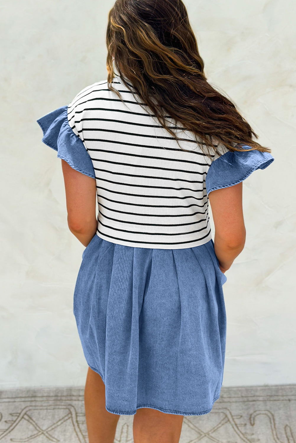 Black Stripe Ruffle Denim Mini Dress LT