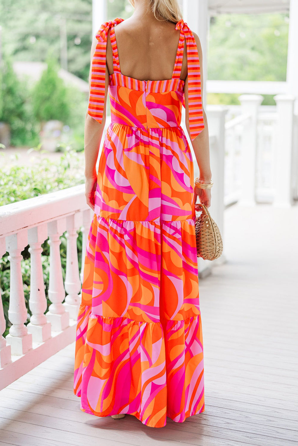 Pink Abstract Knotted Strap Maxi Dress LT