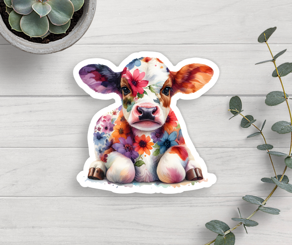 Floral Cow Vinyl Sticker