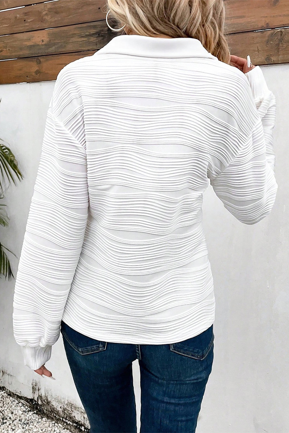 White Solid Textured Pullover October.