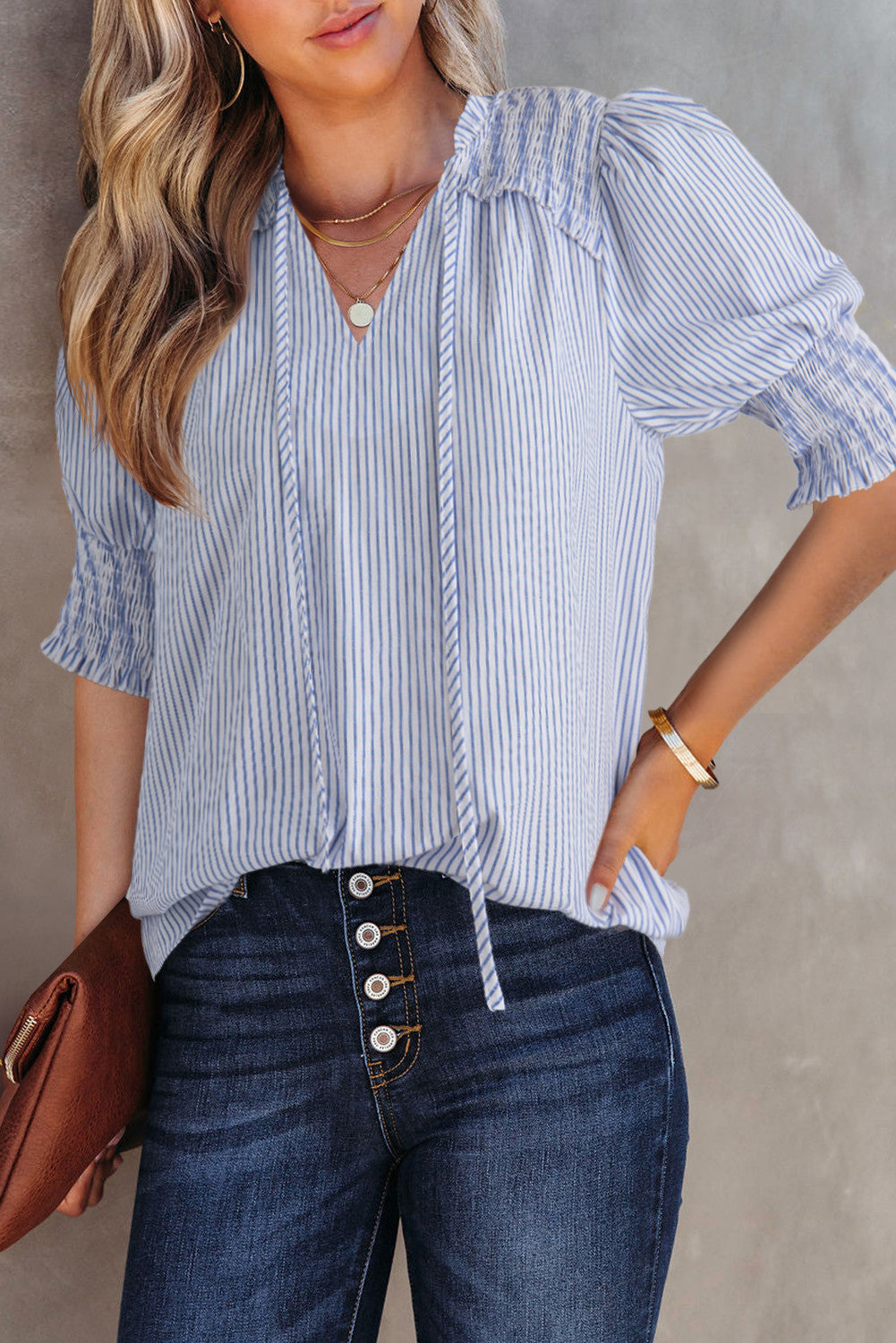 Stripe Shirred Blouse *multiple colors* LT