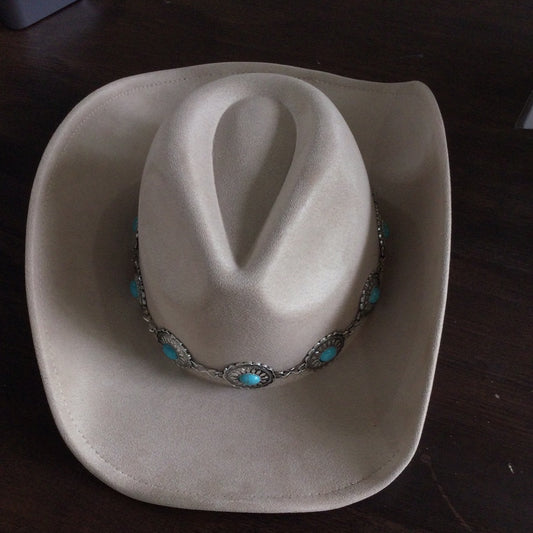 Boho Disc Strap Cowboy Hat Taupe