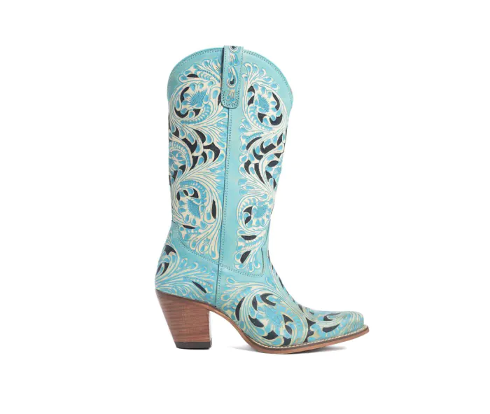 Kasiopeah Hand Tooled Boots - Turquoise