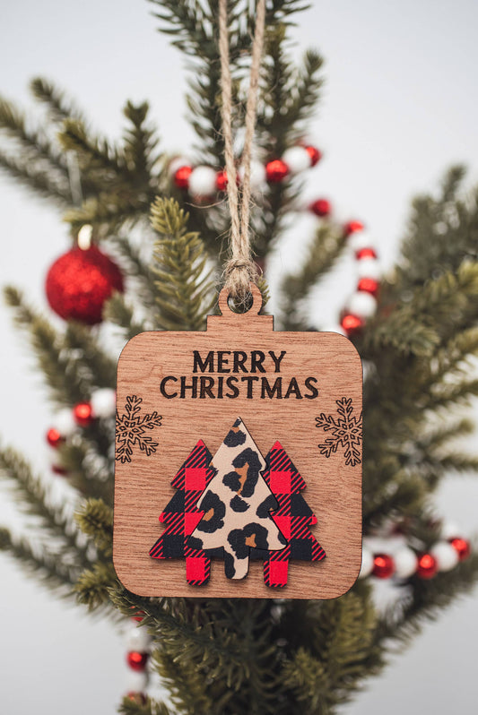 Leopard & Buffalo Check Trees Merry Christmas Ornament