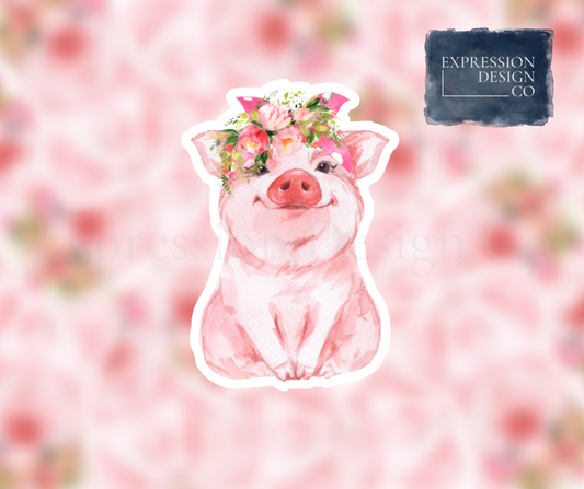 Floral Pig Vinyl Sticker