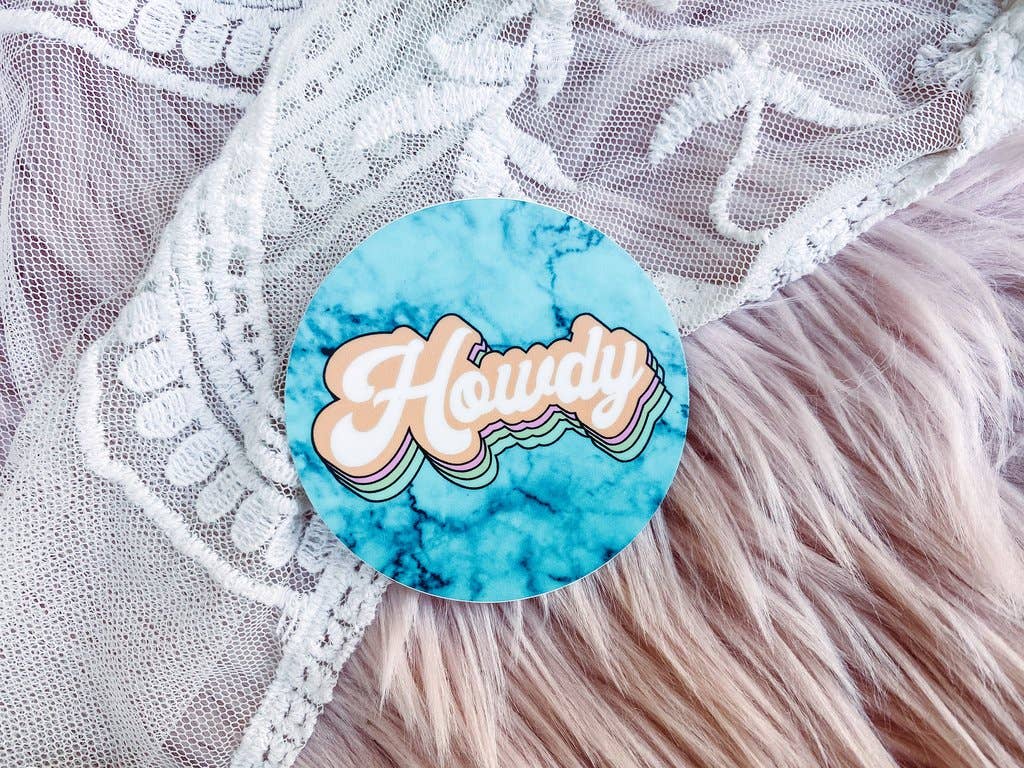 Circle Retro Howdy + Turquoise Western Sticker