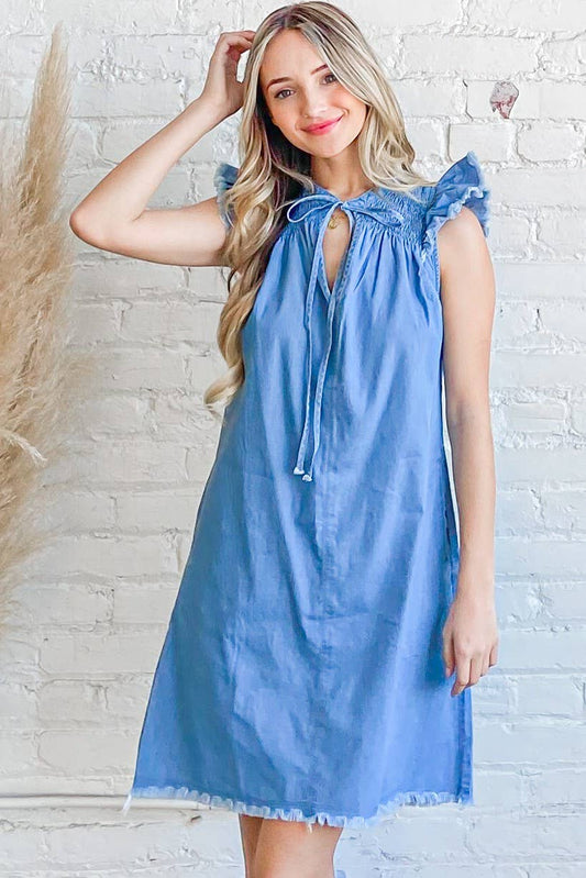Claire Chambray Smocked Shoulder Baby Doll Dress