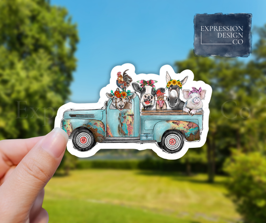 Truck Farm Animals Vinyl Sticker