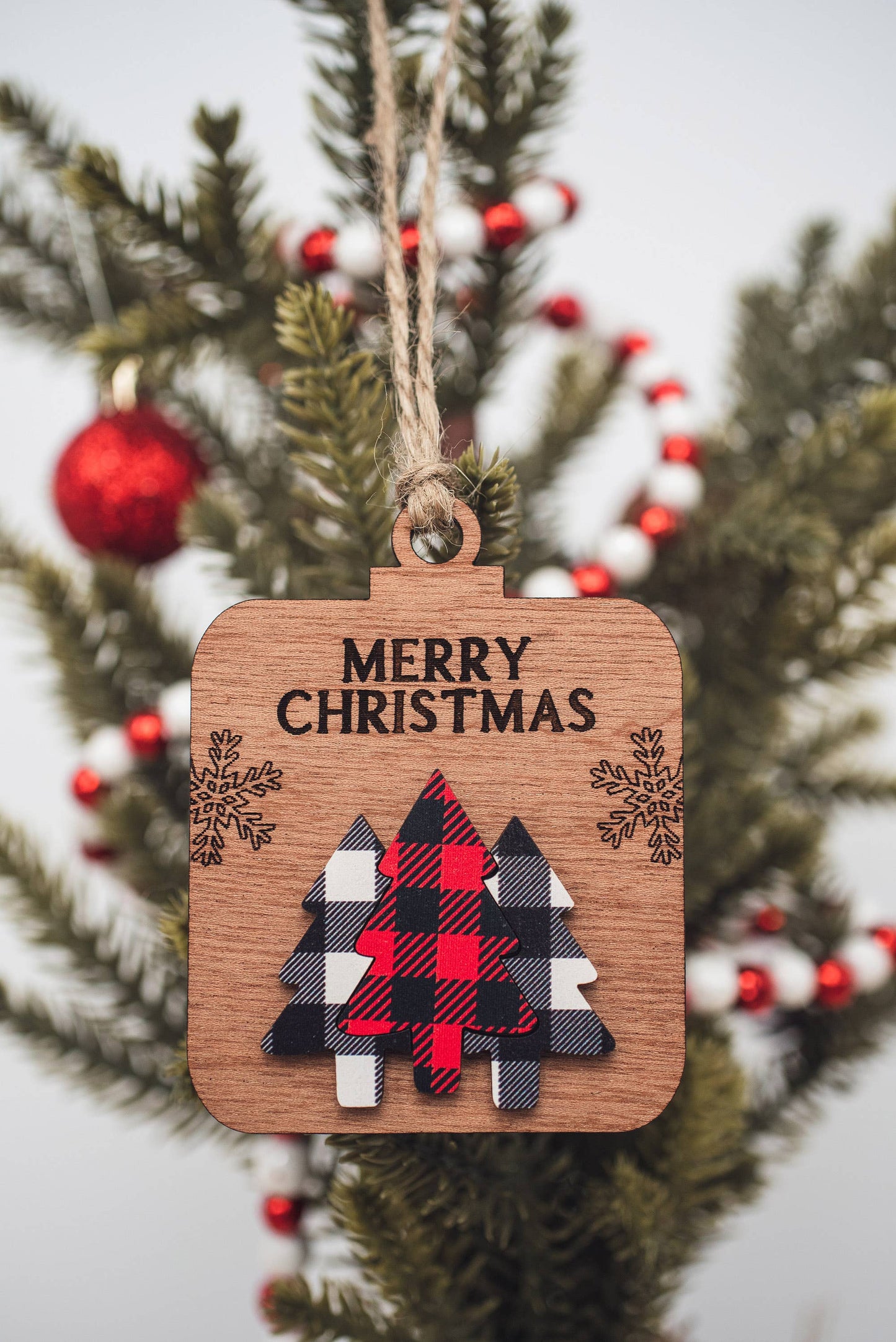 Buffalo Check Trees Merry Christmas Ornament