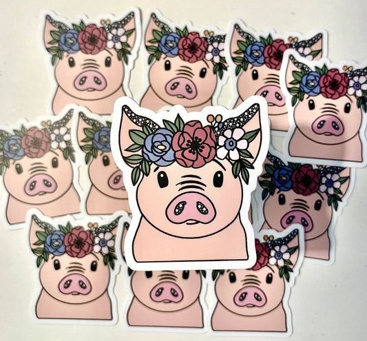 Pig Floral Crown Sticker